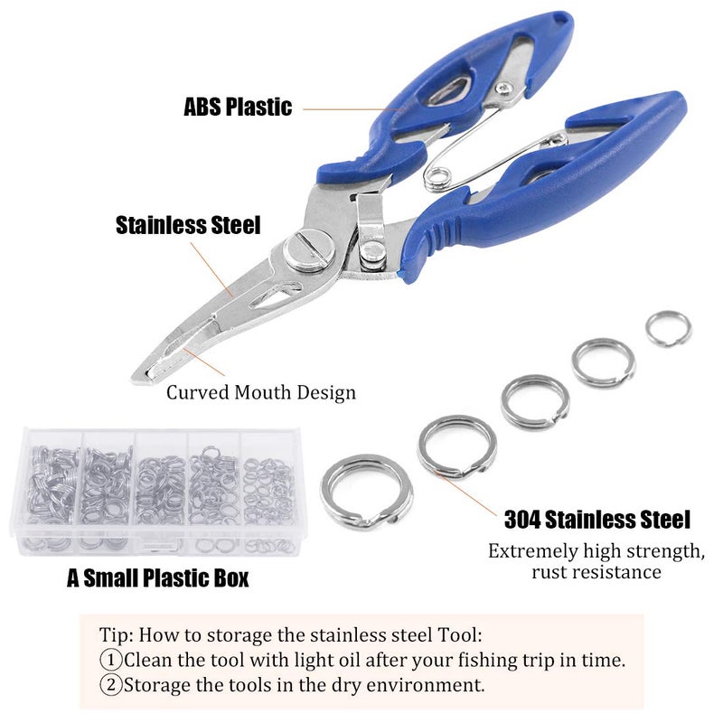 Rustark 201 Pcs Stainless Steel Fishing Split Rings 5 Sizes Double High Strength Lure Tackle Connector kit with Fishing Pliers Fish Hook Remover Fishing Tackle for Freshwater and Saltwater - Image 3
